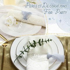 24 Pcs Acrylic Place Cards Wedding Clear 3.54×1.77 Inch Blank Dusty Blue Ribbon