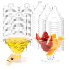 100 Pcs Plastic Martini Glasses – Disposable 5oz Clear Cocktail Glasses