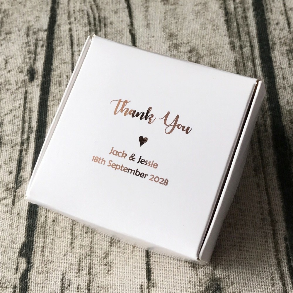 100 Rose Gold Blush Pink Foil Wedding Party Favour Boxes Personalised Gift Candy