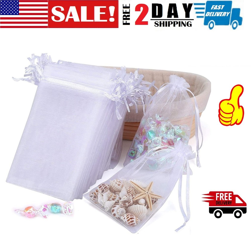 200Pcs White Sheer Organza Wedding Party Favor Gifts Candy Bags Pouches 4″X5″ US