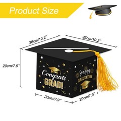 2026 Graduation Party Card Box, Black Gold Congrats Cap Card Holder Box with Tas