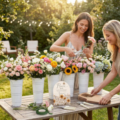 47PCS Flower Bar Buckets Set, Bloom Bar Supplies with Buckets, Wooden Sign, Kraf