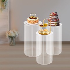 3Pcs Clear Round Cylinder Pedestal Stand for Wedding Party Display Stand Decor