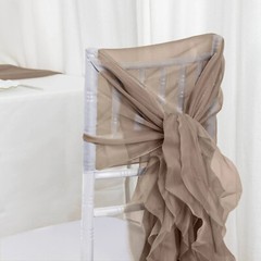 Taupe Premium Curly Chiffon CHAIRS Covers Cap SASHES Bows Ties Wedding Sale