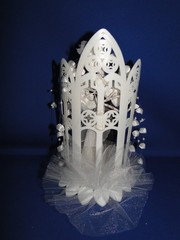 New Vintage Dark skin Bride & Groom chapel arch Wedding Cake Top, #325