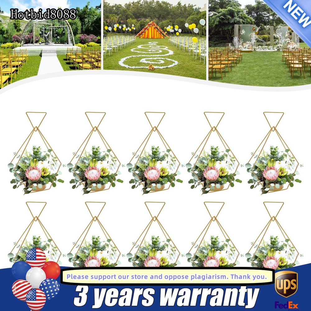 10pcs Gold Metal Diamond Shape Flower Vases Tabletop Wedding Centerpieces Stand