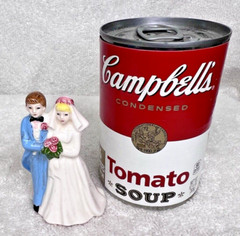 Norcrest Bone China Miniature Bride and Groom 2 3/4 Inches Tall Blonde Blue Suit
