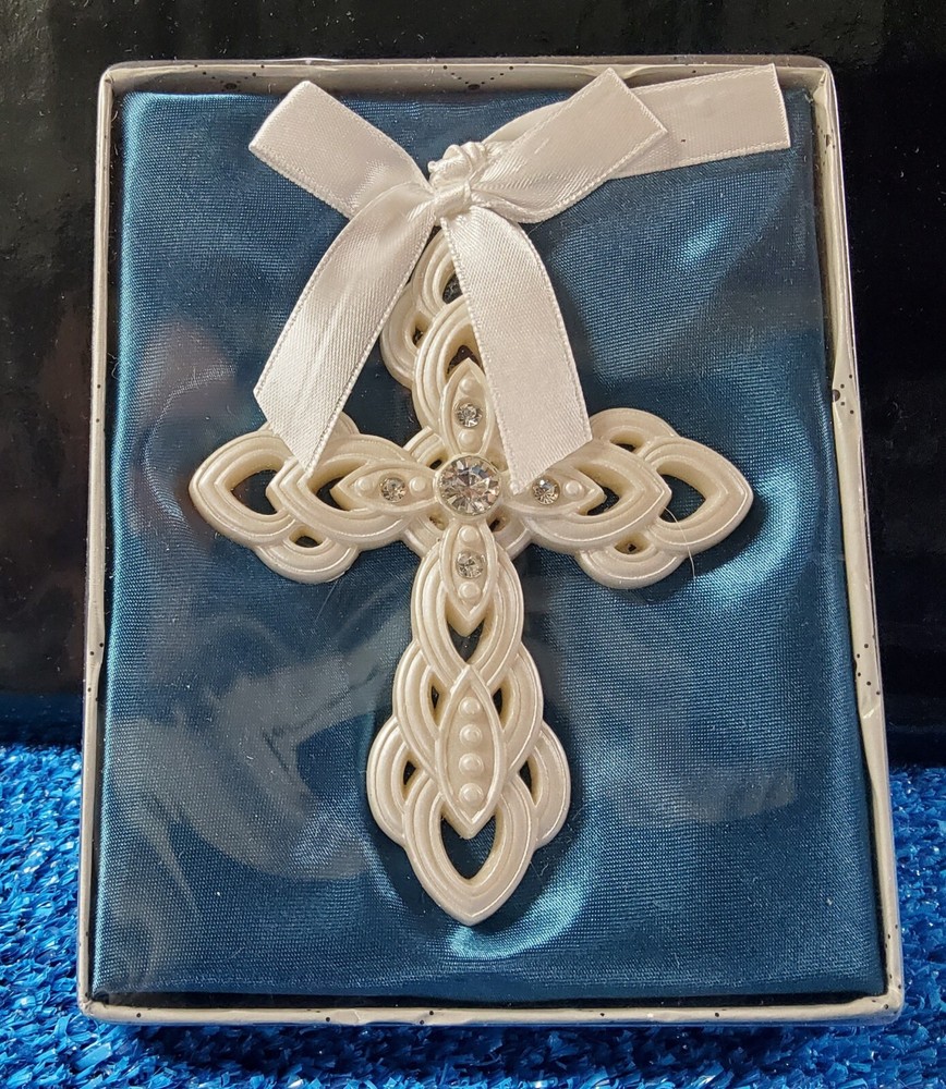 White Cross Ornament – Religious Wedding Baptism Communion