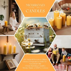 Mosroad 2X5 Inch Beeswax Candles 4 Packs Natural Beeswax Pillar Candles 52