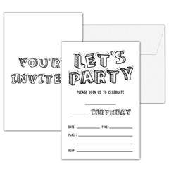 Black and White Birthday Invitations, 25 Double-Sided Invitation Cards with 2…