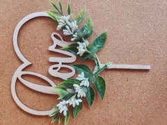Heart Shaped Floral Wood Plastic Wedding Cake Topper Love Theme Figurine