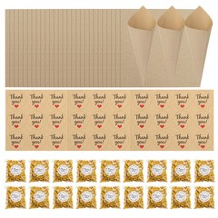 30Pcs Dried Flower Confetti Cone with Rose Petal & Sticker Light Yellow/Pink