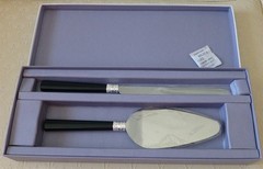 NIB Vera Wang Wedgwood With Love Cake Knife & Server Black Enamel+Silverplate