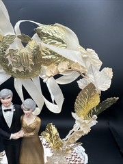 9″ Vtg Plastic Coast 1980 Novelty 50th Anniversary Gold Wedding Cake Topper