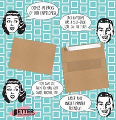 Better Office Products Kraft Invitation Envelopes, 100-Pack, One Size, Brown