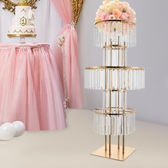 5-Tier Crystal Flower Stand Gold Clear 1.2m Floor Mount Acrylic Iron