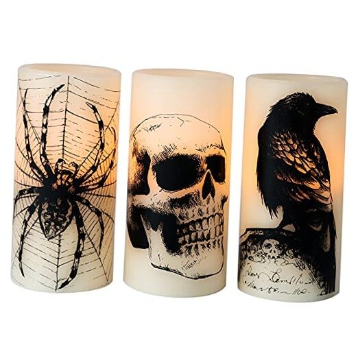 Halloween LED Flameless Flickering Candles Battery Operated with 1-Skull Timer