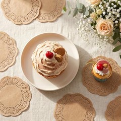 100 Pcs 5.5 Inch Round Paper Doilies, Disposable Brown Paper Placemats Lace