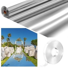 3.3 x 98.4 ft Aisle Runner for Wedding Ceremony Double Sided Reflective Silver