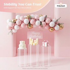 3Pcs Clear Round Cylinder Pedestal Stand for Wedding Party Display Stand Decor