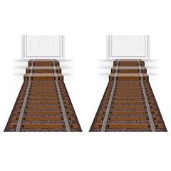 2 Piece Novelty Polyester Fabric Railroad Track Aisle Runners for Train Theme