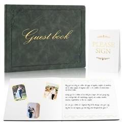 Rolarhola 8×10 Leather Guest Book and Standup Sign Set, Gold Foiled Green