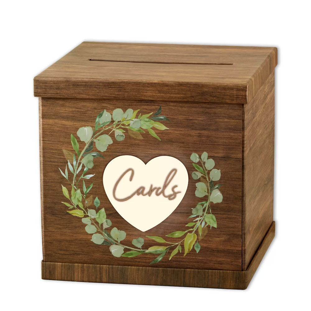 Rustic Brown Wood Wedding Card Box – Personalizable Heart – Gift Box Reception