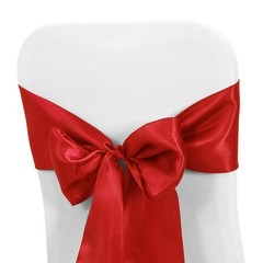 Obstal 50 Pcs Red Satin Chair Sashes Bows For Wedding Reception- Universal