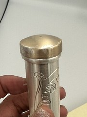 Vintage Silver Pewter Engraved Marriage Certificate Scroll Holder Tube In Box