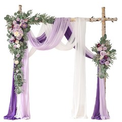 Deluxe Purple Wedding Arch Flowers Kit with Drapes – 5pcs Floral Arrangements &