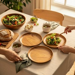 Wrightmart Set Of 4 12 Inch Round Acacia Wood Dinner Plates Solid Hardwood