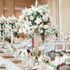 24″ Gold Crystal Beaded Trumpet Vase Centerpieces Set of 2 Wedding Decor, New