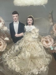 Vintage Deco Wedding Cake Topper Bells, Roses, Lace, Bride & Groom Original Box