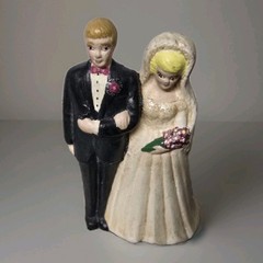 1950s Wedding Cake Topper Chalkware Bride Groom Mid Century Vintage