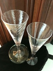 Pair Mega GIANT 40oz/16» Tall CHAMPAGNE Toasting FLUTES Clear Crystal/Pink Stem