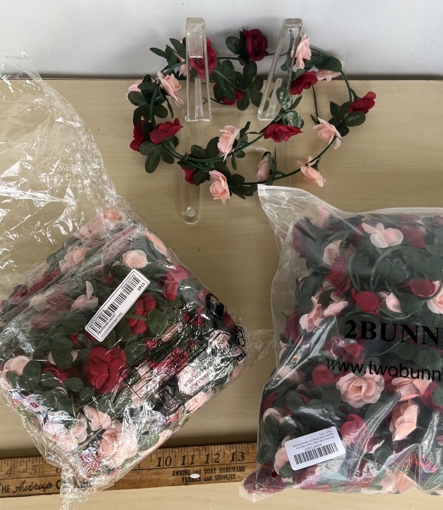 3 Dimension Floral Silk Garland Pink & Red Green Foliage LOT A Lot of Unopened