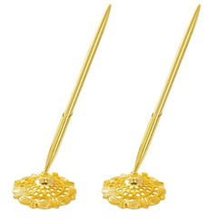 Jiebor 2Pcs Wedding Pen and Metal Pen Stand Holder Set Signing Desk Gold
