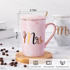 Wedding Gifts for Couples Mug Set Ceramic Marble Mr and Mrs 14oz Gift Box