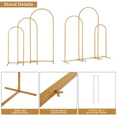 Set of 3 Metal Arch Backdrop Stand Gold Wedding Arch for Ceremony Decorations