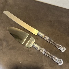 Vintage Cake Knife and Server Set, Stainless Blades with Resin Crystal Handles