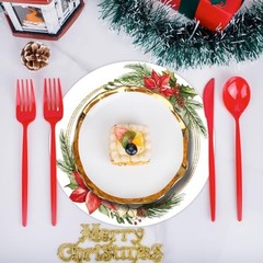 50 Pcs Christmas Paper Placemats Disposable Christmas Poinsettia & Pine Wreath