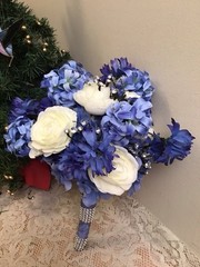 White & Blue Purple Bridal bouquet Wedding Bridesmaid Faux Flower Floral