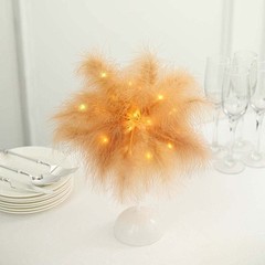 15″ NATURAL Feather DESK LAMP Decorative LED Light Table Centerpiece Party