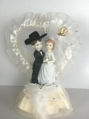Western Wedding Cake Top, Ivory with Gold Cowboy Boot Charm, Pearl Heart, Cowboy