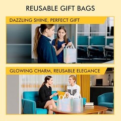 15 Pcs Glossy Gift Bags Medium Size, 8x4x10 1 count (Pack of 15) Iridescent