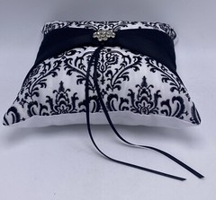 Ring Bearer Pillow Wedding NEW Black White Rhinestones Prty Mail Shp