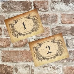 Vintage Wedding Table Number Cards Antique style, frame, Shabby Chic, Names