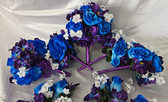Wedding Bouquet Set, Purple, Blue, White, Roses, Orchids, 17 Piece Wedding Pkg