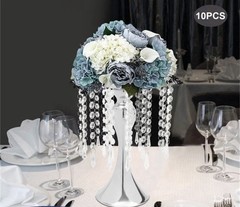 Silver Wedding Centerpieces Flower Stand Table Decor w/Crystal Beads Set Of 10