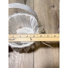 Vintage White Satin Lace Flower Girl Basket Faux Pearl Rhinestone Bow Wedding